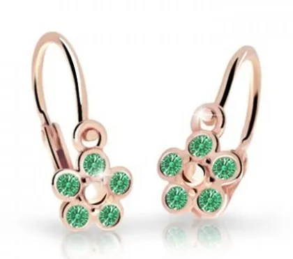 Cutie Jewellery Dětské kytičkové náušnice z růžového zlata C2744-10-X-4 zelená