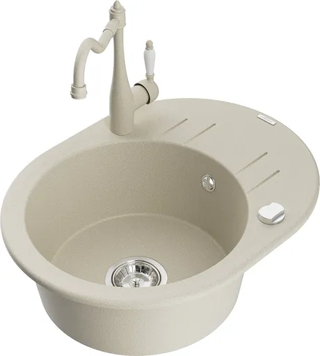 MEXEN/S Kevin granitový dřez 1-miska s odkapávačem včetně baterie Carla, béžová 6517-69-670700-69