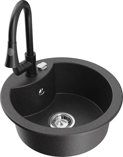 MEXEN/S Diego granitový dřez 1-miska včetně baterie Elia, černá kropenatá 6512-76-670101-70