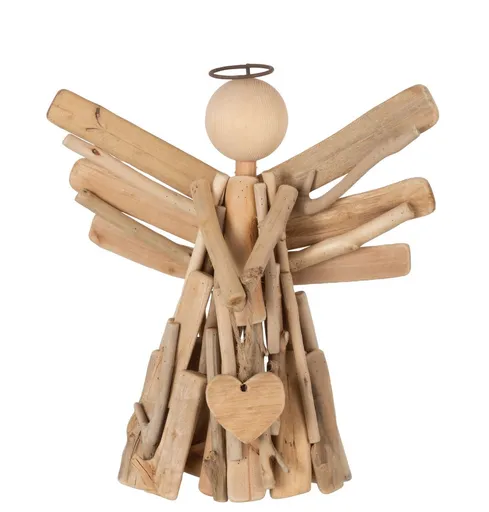 Přírodní dřevěný anděl z větviček se srdíčkem Heart branches - 32*15*30cm J-Line by Jolipa