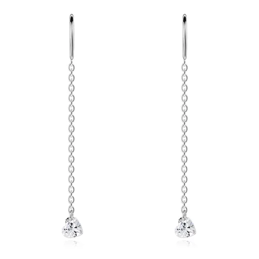 Stříbrné náušnice 925 - srdíčko se zirkony, řetízek s obloučkem