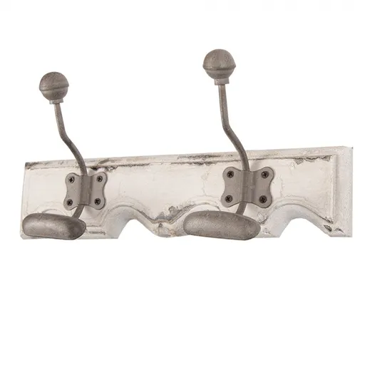 Bílo-šedý antik nástěnný věšák se 2 háčky Rustic - 23*6*10 cm Clayre & Eef