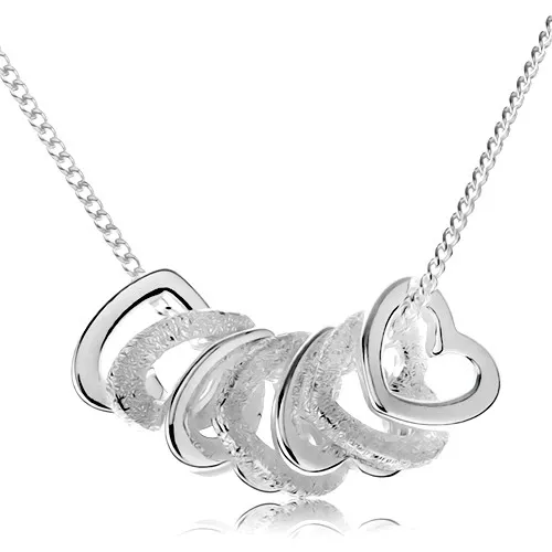 Stříbrný náhrdelník 925, kontury sedmi malých srdíček