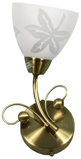 Patinovaná nástěnná lampa, bílé stínidlo se vzorem, 40W E14 Leila