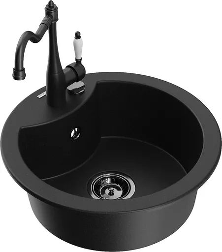MEXEN/S Diego granitový dřez 1-miska včetně baterie Carla, černá 6512-77-670700-70-B