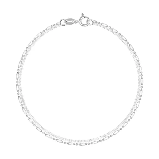 Náramek ze stříbra 925 - dva řetízky, válečky a půlkuličky, zkosená očka