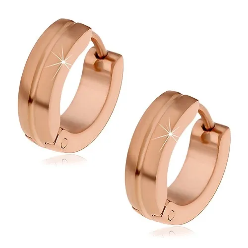 Ocelové náušnice s kloubovým zapínáním, měděná barva, kroužky se zářezem