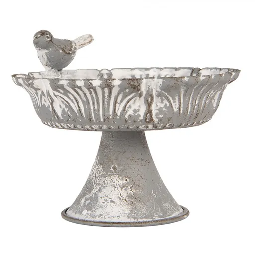 Šedý antik plechový etažér / podnos s ptáčkem - 13*12*10 cm Clayre & Eef