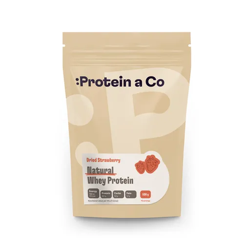 Protein a Co NATURAL WHEY – prémiový protein 500 g, Dried strawberry