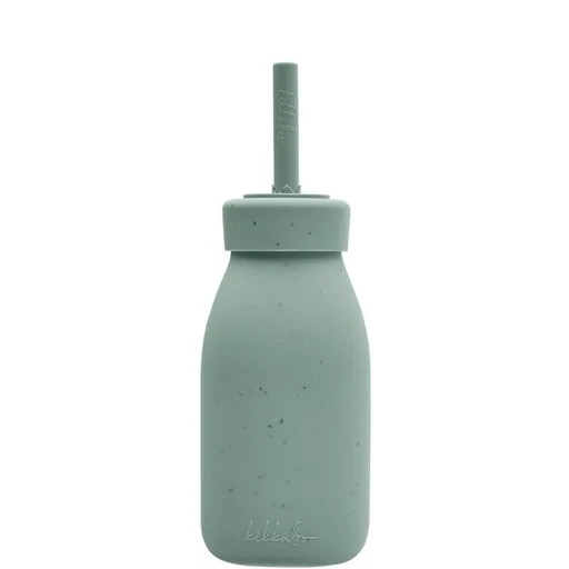 KikkaBoo Láhev s brčkem Platinum Silicone Sage