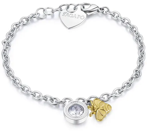S'Agapõ Ocelový náramek s krystalem a včeličkou Lucky Light SKT15