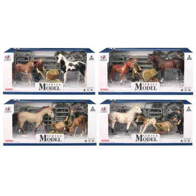 Sada Model Svět zvířat 1 kůň a hříbě s figurkou - flekatí koně