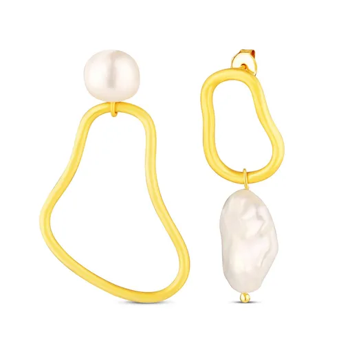 JwL Luxury Pearls Asymetrické pozlacené náušnice s pravými sladkovodními perlami JL0853