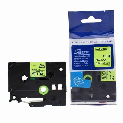 Kompatibilní páska s Brother HGe-C21, signální 9mm x 8m, černý tisk/žlutý podklad, vysokorychlostní