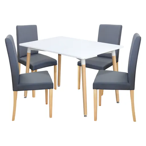 Jídelní stůl ONE 120x80 bílý + 4 židle PRIMA šedá/světlé nohy