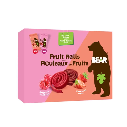 BEAR Fruit Rolls jahoda a malina ovocné rolované plátky 9x20 g