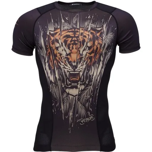 Venum TIGER SHORT SLEEVE RASHGUARD Pánské triko, černá, velikost XXL