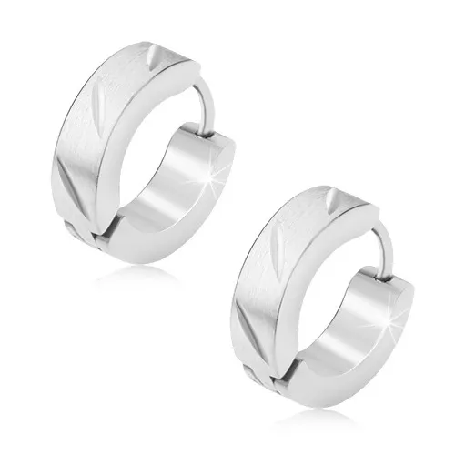 Kruhové ocelové náušnice, saténový povrch se zrníčkovitými zářezy