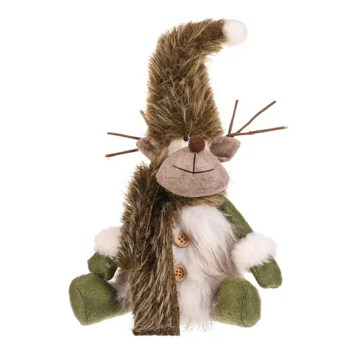 Vánoční dekorace Sob sedící, v. 28 cm, zelená/bílá