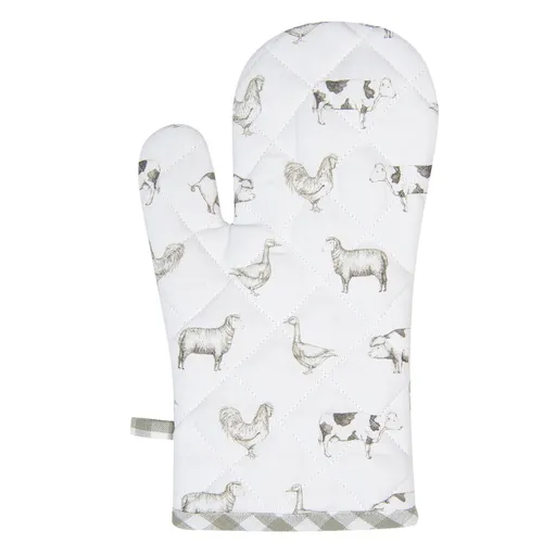 Bavlněná kuchyňská chňapka Country Life Animals bílo-zelená - 16*30 cm Clayre & Eef
