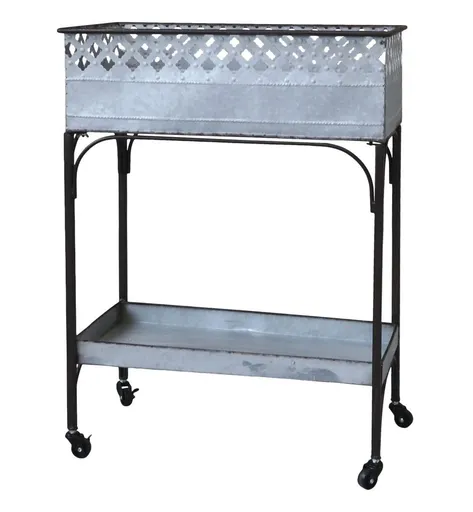 Zinkový antik kovový box na květiny na kolečkách Antique - 63*35*85 cm Chic Antique