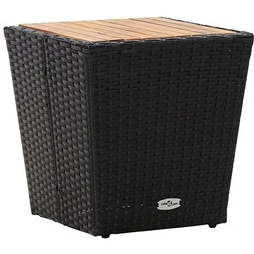 Čajový stolek černý 41,5x41,5x43 cm polyratan a masivní akácie (46197)