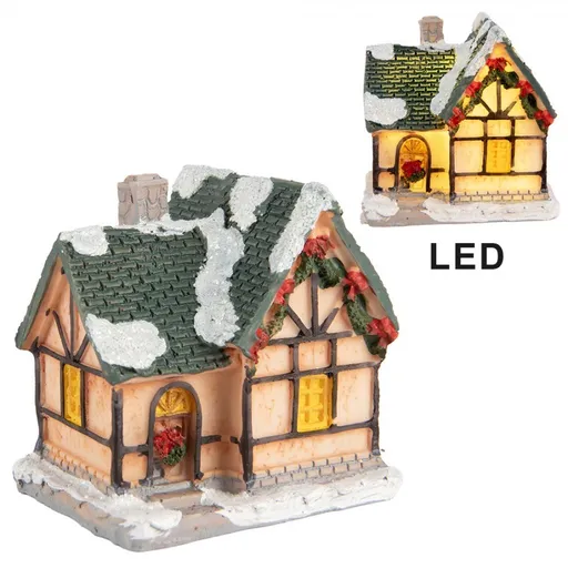 Dekorace malinký svítící béžový domek Manon LED - 6*5*6 cm Clayre & Eef