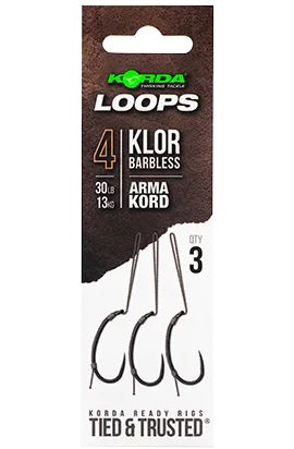 Korda hotové montáže loop rigs klor barbless - háček 4 nosnost 30 lb