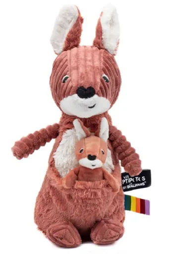 PTIPOTOS Plyšový klokan Allezou terakotový - máma s miminkem