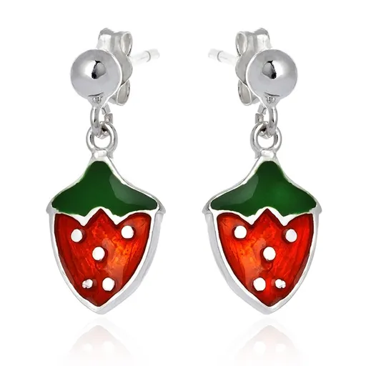 Stříbrné náušnice 925 - visací jahůdka