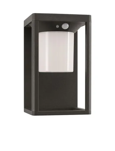 NOVA LUCE venkovní nástěnné svítidlo LOVETO antracitový hliník a akrylový difuzor LED 1.5W 3000K 3.7V 125st. IP65 solární / vypínač na těle / pohybový senzor 9120621