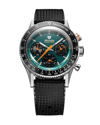 Nivada Grenchen Chronoking Mecaquartz Racing Green - Inter. Bezel - Black Rubber Tropic