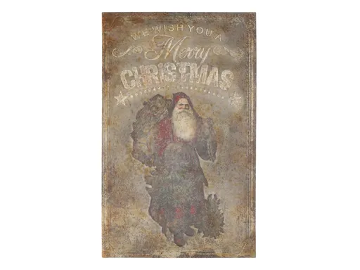 Vintage kovový nástěnný obraz se Santou Merry Christmas - 64*1*100 cm Chic Antique