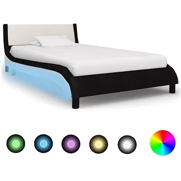 Shumee s LED světlem černobílý umělá kůže 90×200 cm, 280362 (280362)