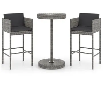 3dílný zahradní barový set s poduškami polyratan šedý, 3094773 (3094773)