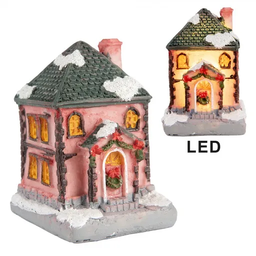 Dekorace malinký svítící růžový domek Manon LED - 4*5*6 cm Clayre & Eef