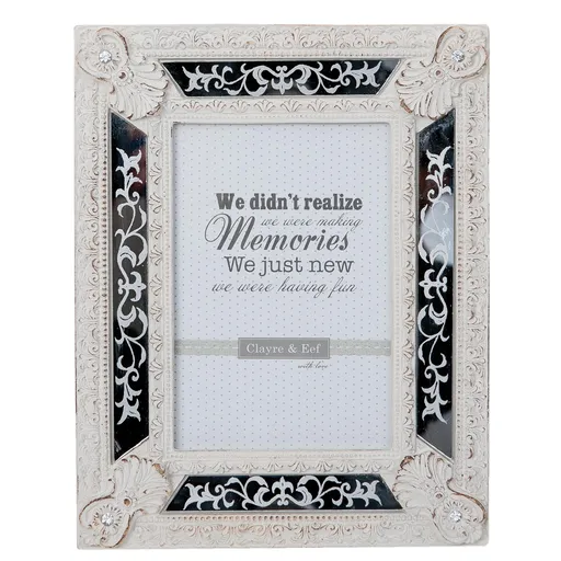 Bílý fotorámeček s patinou a zrcátky -  18*1*21 cm / 10*15 cm Clayre & Eef
