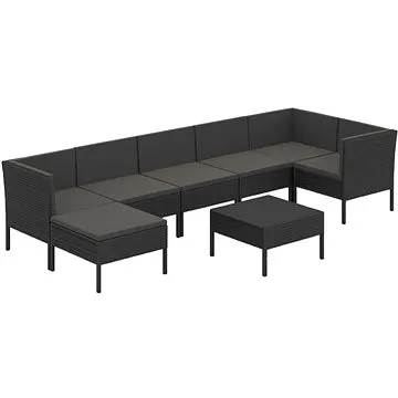 8dílná zahradní sedací souprava s poduškami polyratan černá, 3094413 (3094413)