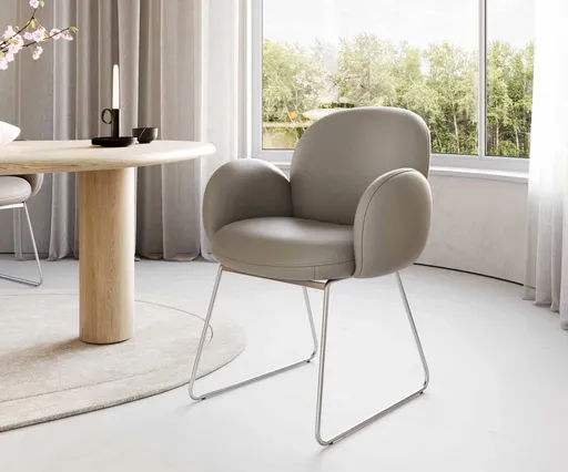 Jídelní židle Nube-Flex s područkami pravá kůže tmavě béžová