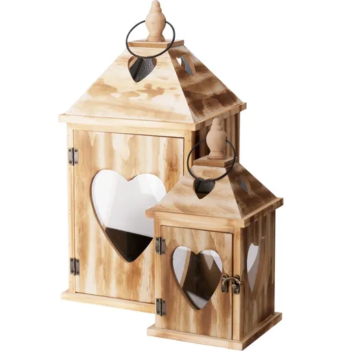Sada dřevěných luceren Srdce, 2 ks