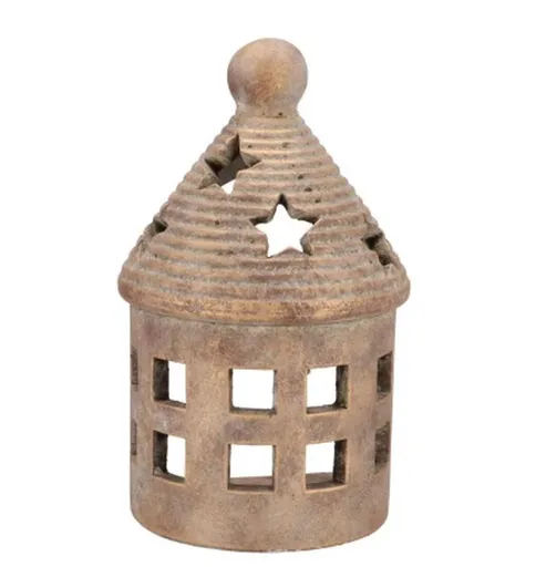 Zlatý antik cementový svícen půlkruhový domek House Gold - 14*10*23 cm daan kromhout