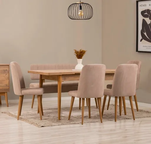 Jídelní set s rozkládacím stolem a židlemi (6 kusů) Vina - Atlantic Pine, Stone