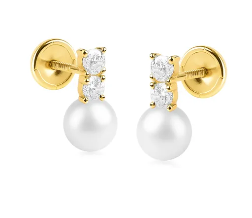 Brilio Půvabné zlaté náušnice s kubickými zirkony a pravou perlou 14/132.411/17ZIR