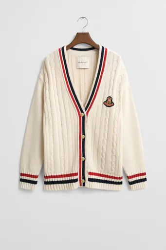 KARDIGÁN GANT VARSITY CABLE V-NECK CARDIGAN CREAM