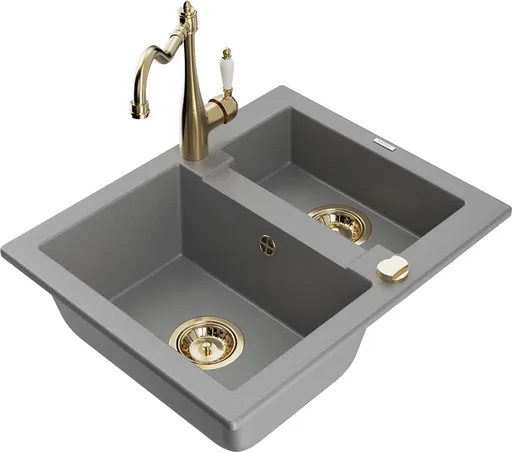 MEXEN/S Carlos granitový dřez 1.5 včetně baterie Carla, šedá 6518-71-670700-50