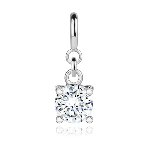 Přívěsek na náramek z bílého 14K zlata - čirý zirkon ve hranatém kotlíku