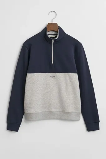 MIKINA GANT BLOCKED HALF ZIP SWEATSHIRT LIGHT GREY MELANGE