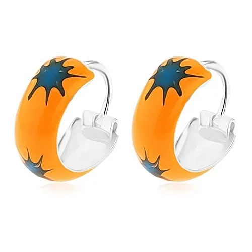Stříbrné 925 kruhy, náušnice s oranžovou glazurou a kaňkami, 12 mm