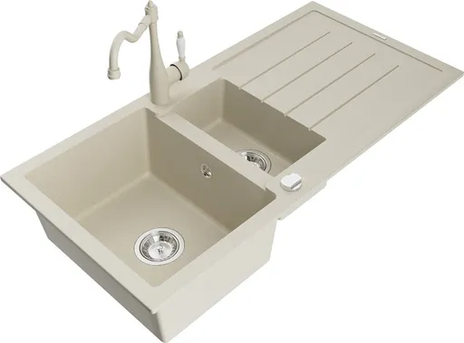 MEXEN/S Andres granitový dřez s odkapávačem včetně baterie Carla, béžová 6515-69-670700-69