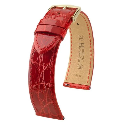 Řemínek Hirsch Genuine Croco - červený, lesk - 12 mm - M – Střední délka - 10 mm - Rose Gold